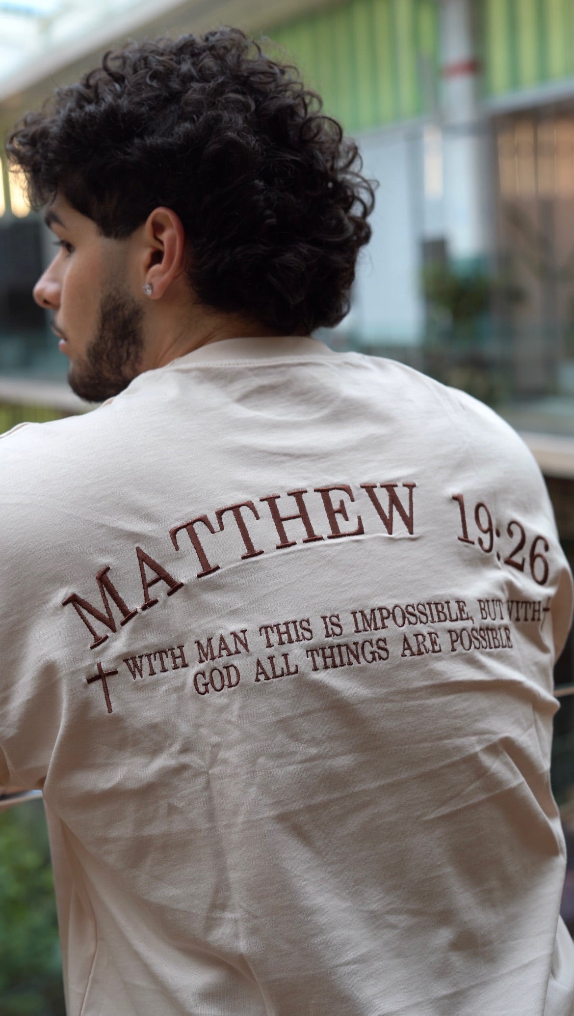 God Over Everything Brown on Faded Bone Oversized Shirt