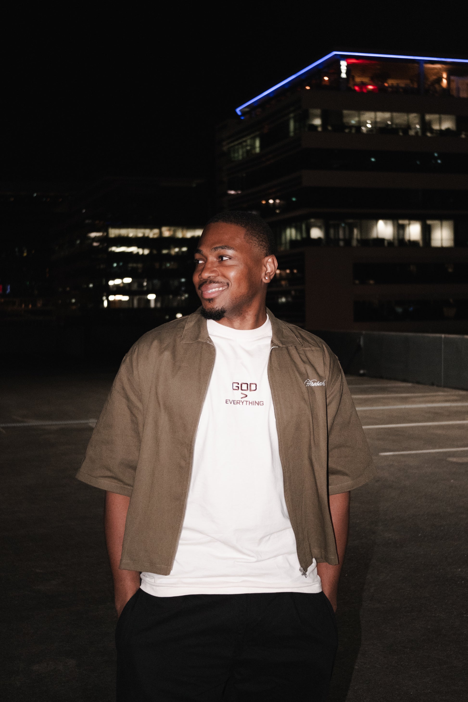 God Over Everything Brown on Faded Bone Oversized Shirt