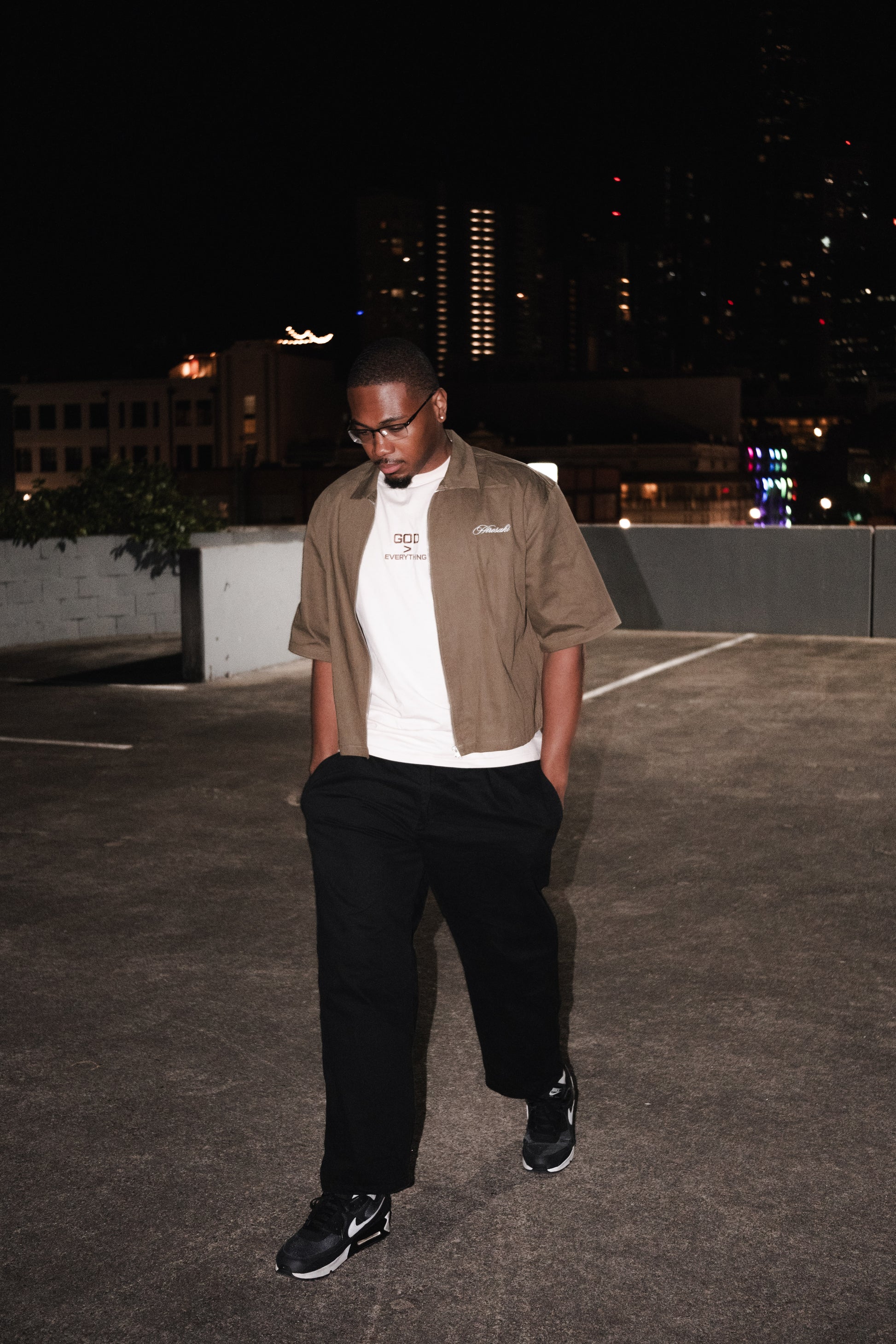 God Over Everything Brown on Faded Bone Oversized Shirt