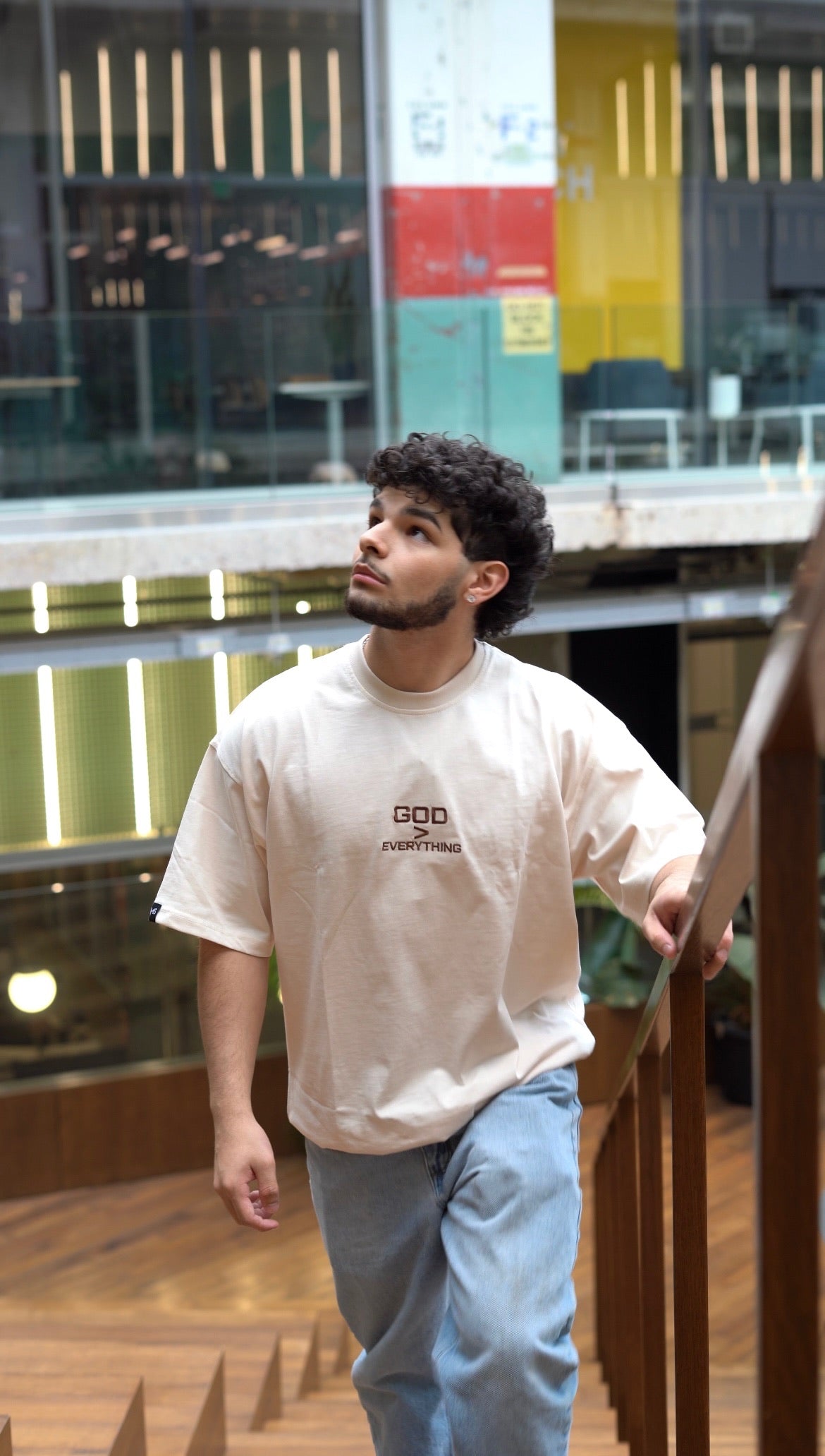 God Over Everything Brown on Faded Bone Oversized Shirt