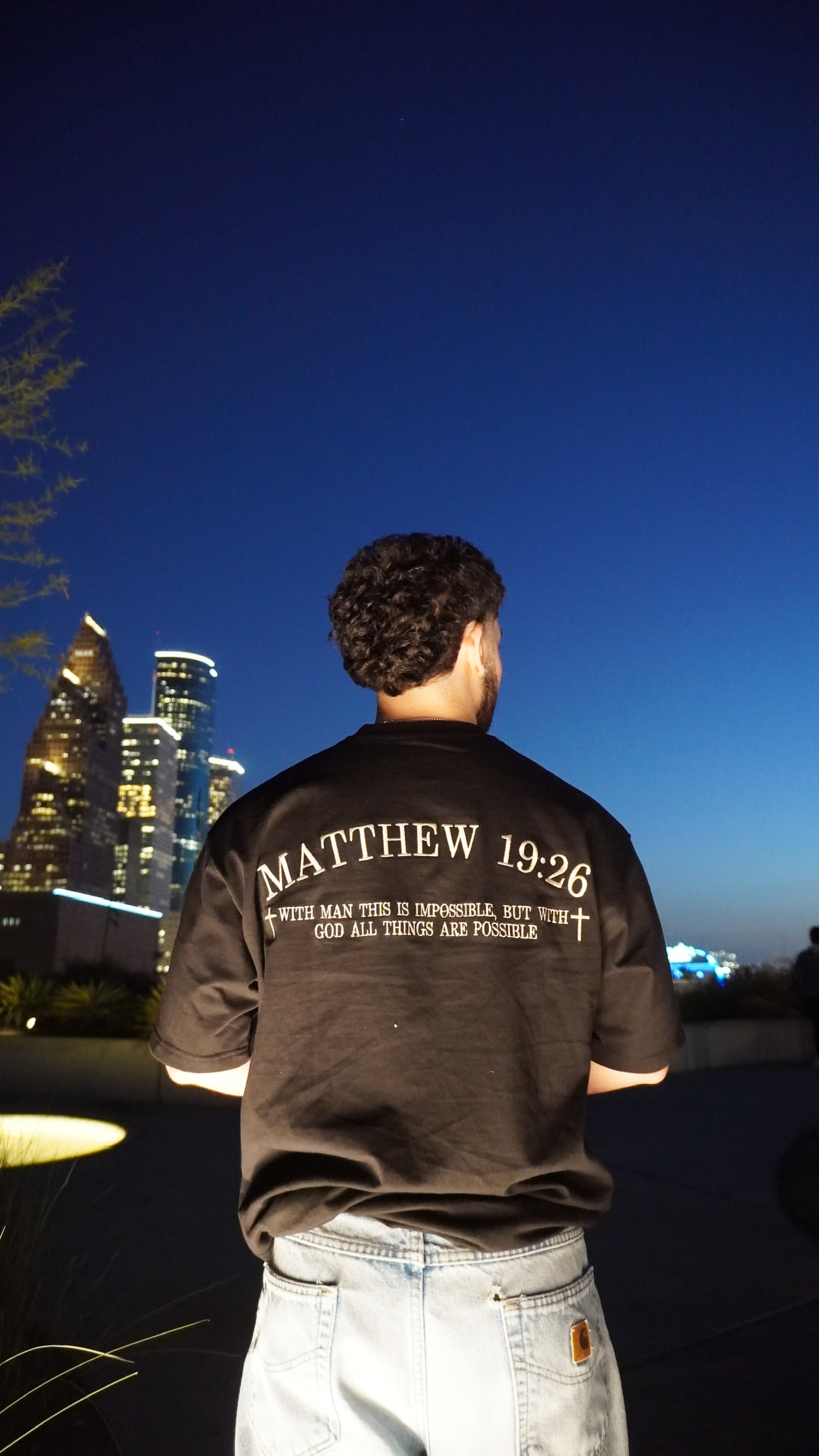 God > Everything "Bone White" on Faded Black Oversized Shirt