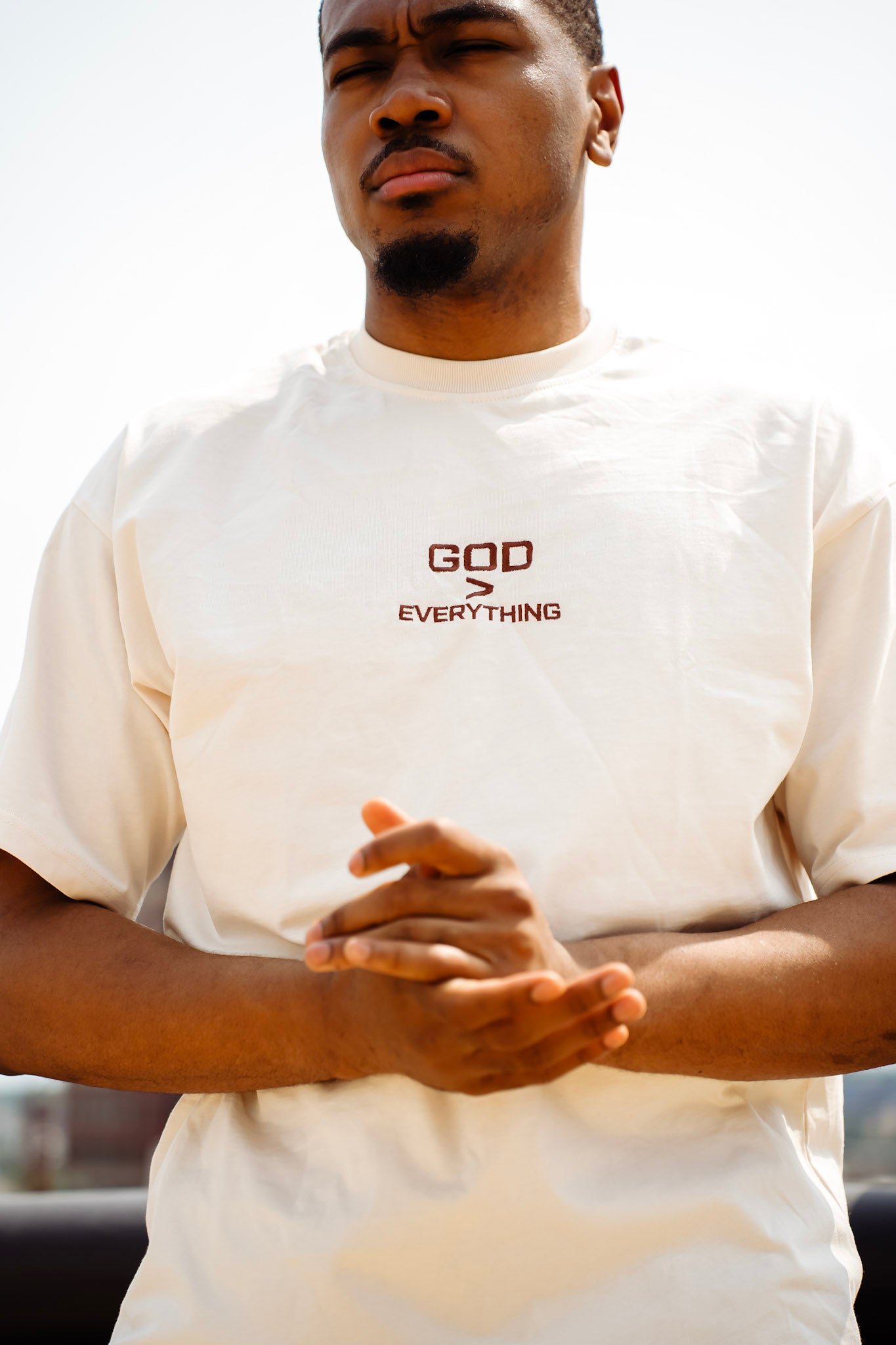 God Over Everything Brown on Faded Bone Oversized Shirt