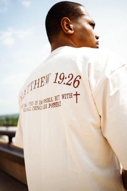 God Over Everything Brown on Faded Bone Oversized Shirt