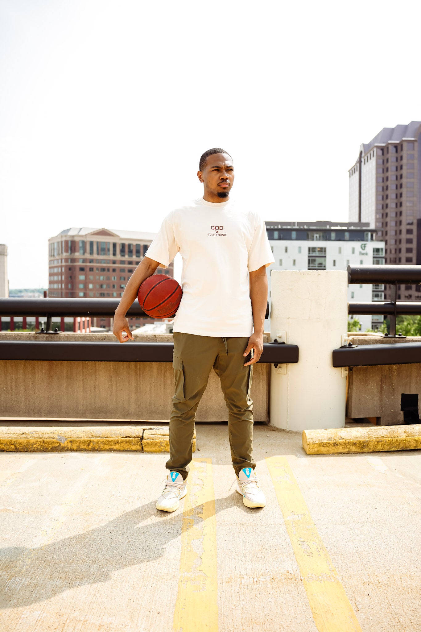 God Over Everything Brown on Faded Bone Oversized Shirt