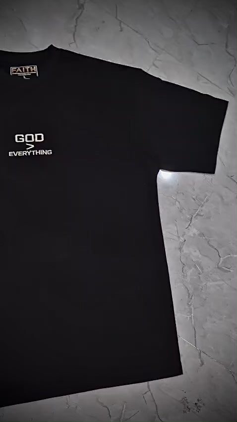 God > Everything "Bone White" on Faded Black Oversized Shirt